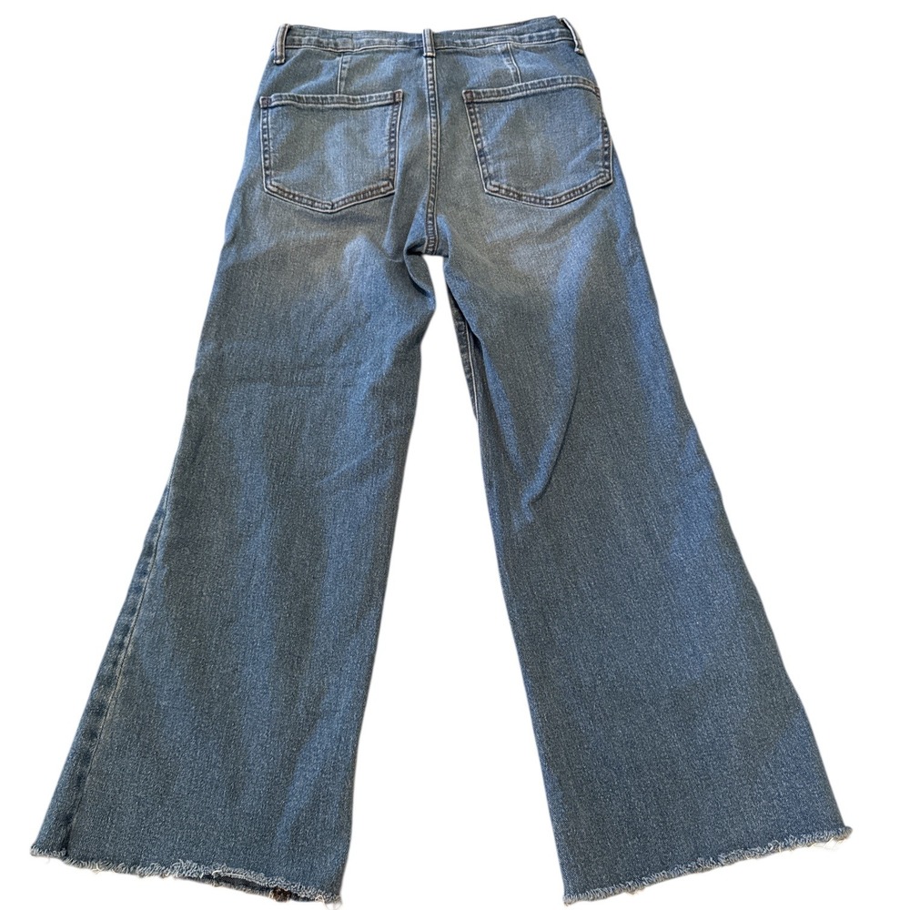 Sam Edelman Bay Flare Trouser Jeans Medium Wash Raw Hem Size 27 High Rise Denim - Picture 4 of 8